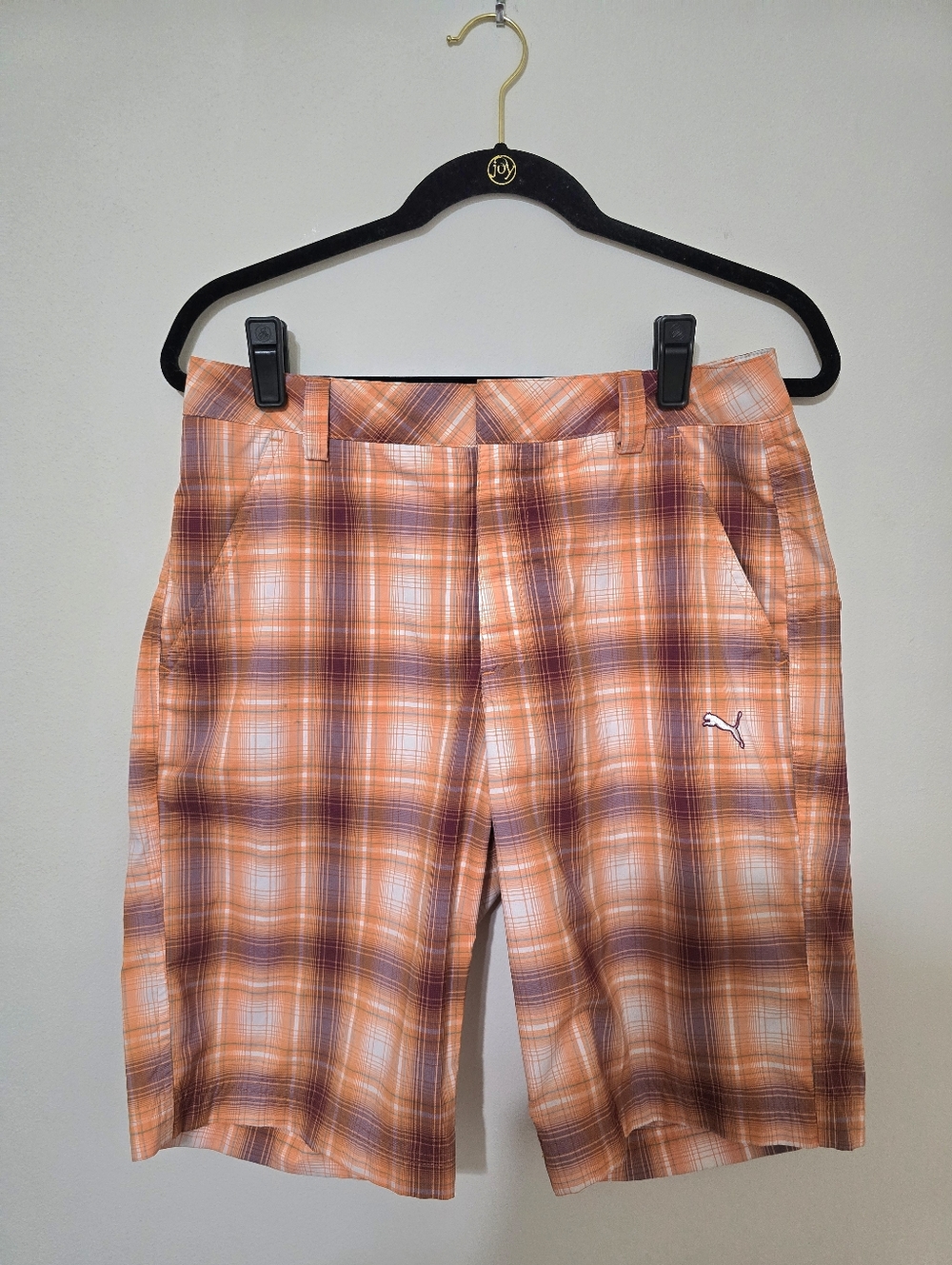 Cobra Puma Golf Shorts Mens 30 Orange Plaid Stretch Performance Breathable EUC .